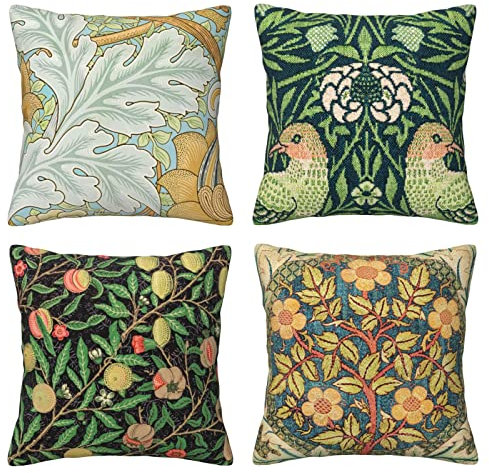 LOHDALOLF Birds Floral Cushion Covers 50x50 cm Pack of 4 William Morris Designs Rose Wreath Fruit Pattern Art Pillow Cases Sofa Couch Farmhouse Decorative Cushion Covers