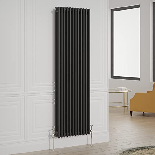 Warmehaus Traditional 3 Column Black Vertical Tall Radiator 1800x560mm | Victorian Radiator, Radiators Wall Mounted Central Heating, Designer Triple Column Radiator, Bathroom Kitchen Tall Radiator