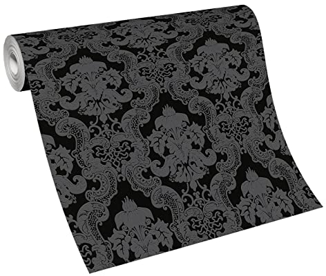 BRICOFLOR Barock Tapete schwarz grau | Neobarock Wandtapete in Anthrazit ideal für Schlafzimmer und Esszimmer | Ornament Papiertapete elegant
