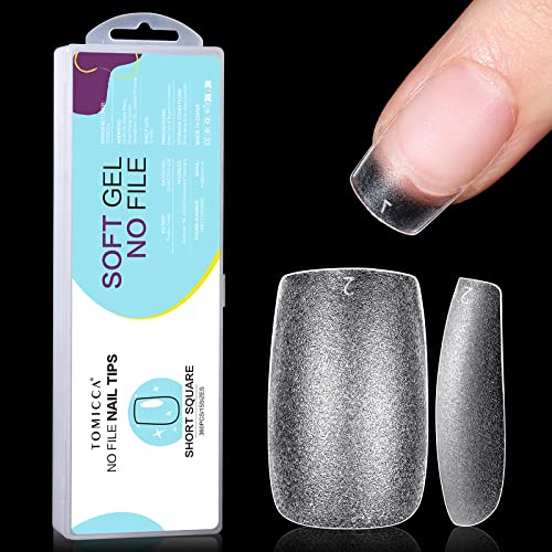 TOMICCA Carré Court Capsule Americaine Ongle-Pose Americaine Ongle,Capsules Ongles-Faux Ongles en Gel Couverture Complète-360 Pièces 15 Tailles