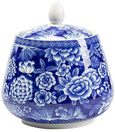 123Arts Ceramic Sugar Bowl Blue and White Coffee Food Storage Jar Canister with Sealed Lid