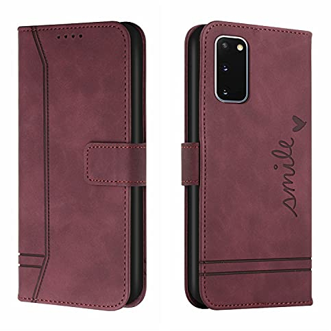 Trugox Handyhülle für Samsung Galaxy S20 / S20 5G Hülle Klappbar Klapphülle mit Kartenfach Handytasche Handy Schutzhülle Tasche Leder Wallet Flip Case Slim Book Cover - Claret Red