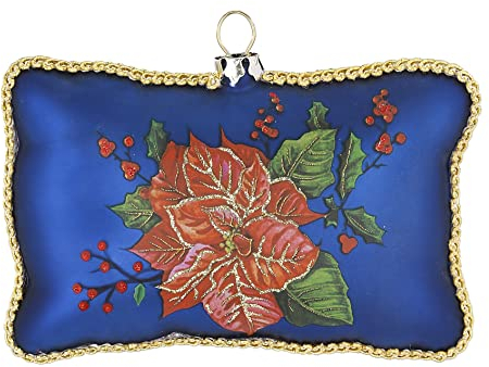 Christbaumschmuck Glas 7cm Kissen mit Weihnachtsstern Blume Motiv Weihnachtskugeln Zierkissen blau
