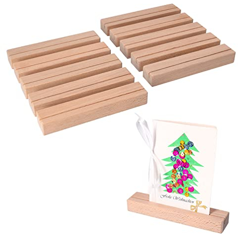 ToolSpace Kartenhalter Holz OHNE Splitter 10x Tischkartenhalter Tischaufsteller Hochzeiten Speisekartenhalter Party Stabli Menükartenhalter Postkartenhalter Fotohalter Buchenholz Fotoleiste 15 cm lang