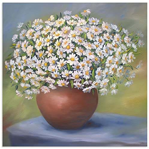ARTland Wanddeko Wandbild Alu Verbundplatte für Innen & Outdoor Bild 50x50 cm Stillleben Vase Keramik Pflanzen Blumen Blüten Margeriten Kamille Gänseblümchen U4PX