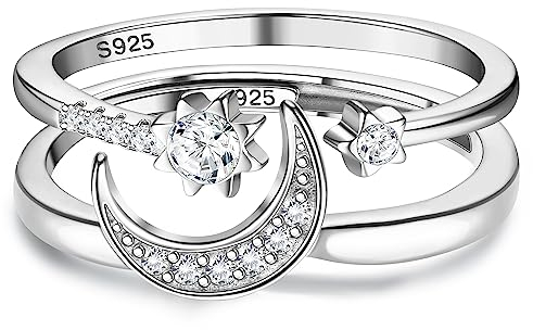 Krfy S925 Silber Ringe für Frauen CZ Verstellbarer Silberring Versprechen Verlobung Hochzeit Ewigkeit Offener Ring Sein und Ihr Daumen Mond Stern Blau Cubic Zirkonia Ringe für Damen Schmuck Silber