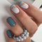 24 Pièces Faux Ongles Court Carrés Français Bleu Blanc Ongles à Coller Naturel Acrylique Bâton sur Les Ongles avec Autocollants Adhesif Ballerine Press on Nails pour Femmes et Filles