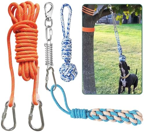 TUAHOO Outdoor Hanging Bungee Dog Toy, Interactive Tether Tug of War Toy for Pitbull Small to Large Breeds, Tree Tugger Rope with Spring Pole, 2 Dog Rope Toys