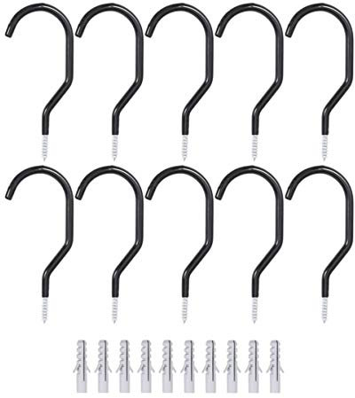 Storage Rack Bike Hooks 10Pack Steel Bike Hook with Bolts Heavy Duty Large Screw Storage Hook Rack for Garage Wall Ceiling Utility Tool Hanger (Black) Ceiling Hooks Heavy Duty Ceiling Hook