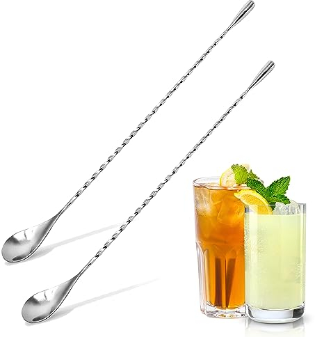 2 PCS Cocktails Mixing Spoon, 30cm Stainless Steel Bar Spoons with Spiral Long Handle, Twisted Stirrer for Cocktail Shakers, Tall Cups & Pitchers (Silver)