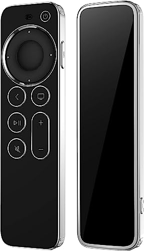 Kawoco Schutzhülle für Fernbedienung, kompatibel mit Apple TV 4K / HD Siri Remote 3. / 2. Generation (2022/2021), rutschfeste, sturzsichere, staubdichte TPU-Fernbedienungsabdeckung, Schwarz/Silber