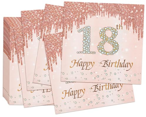 40 Stück Servietten 18. Geburtstag, 33 x 33cm Happy Birthday Servietten Milestone 18 Tischdekoration Roségold Papierservietten für Mädchen Frauen Dekoration zum 18. Geburtstag Party Jubiläum