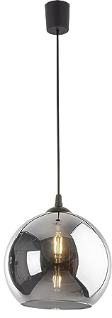 Licht-Erlebnisse Hängelampe Glas Kugel Ø 30 cm H: max. 115 cm Schwarz Graphit verspiegelt E27 Retro Rauchglas Hängeleuchte Esszimmer Küche Wohnzimmer
