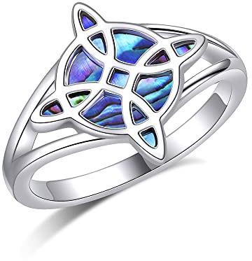JERWLI Hexenknoten-Ringe, Sterlingsilber, magischer Hexenknoten-Ring, Abalone-Muschel-Schmuck, Schmuck für Frauen und Mädchen (Hexenknotenring-1, 8)