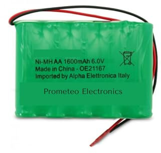 Pacco batteria ricaricabile in linea NI-MH 5 celle Stilo AA 6V 1600mah con cavetti liberi Dimensioni 48 x 72.5 x 14.5mm