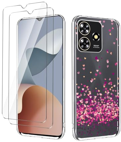 LYZXMY Hülle für ZTE Blade A73 4G(6.6) Transparent Handyhülle + 2 Stück Gehärtetes Glas Schutzfolie, Case Weich Silikon TPU Schutzhülle Cover -WM85