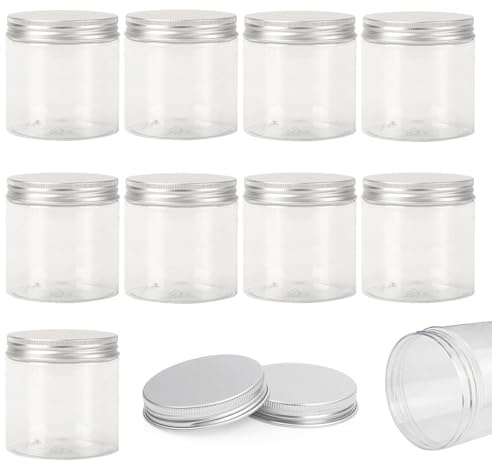 SKYPRO Leere, transparente PET-Flaschen mit Schraubverschluss, 80 ml, Mini-Behälter, nachfüllbar, Kunststoffbox für ätherische Öle, Pulver, Creme, Salben, Make-up, Proben – 50 x 60 mm, 10 Stück
