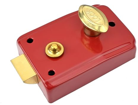 ZONADAH Traditional Nightlatch Deadbolt Security Lock with Copper Cylinder and 3 Keys Exterior Front Door Lock Red Rim Latch Safety Lock for Home Office