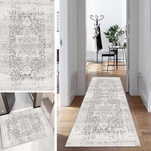 Mogetal Boho Läufer Teppich Lang Vintage Klassisch Flur Läufer Abstrakte rutschfest Waschbar 50x200cm Modern Dauerhaft Läuferteppich TeppichLäufer Küchen Korridor Polyester Anpassbar Meterware