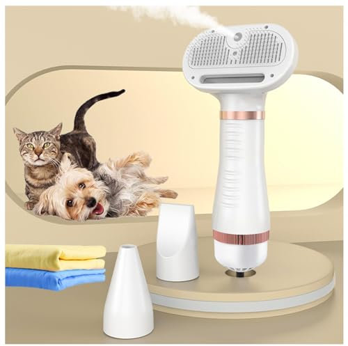 Spazzola Phon per Cani, 4 in 1 Con Spazzola, 3 Impostazioni Temperatura Regolabile Aspiratore Peli Cane, E Panno Super Assorbente per Cani e Gatti,white