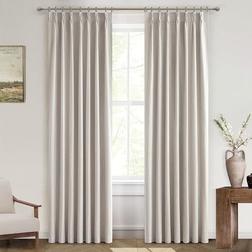 95 Inch Curtains 2 Panel Set,Boho Linen Thick Textured Window Treatments Curtains for Track System Pinch Pleated Draft Blocking Weather Drapes Patio Door/Nursery Blackout 95 Inches Long Drapes