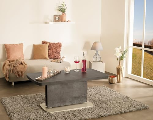 designimpex Vierhaus Couchtisch Betonoptik dunkel Silber Höhenverstellbar ausziehbar JM-02-02