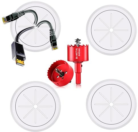 Wall-Mount TV Cable Management Kit - Conceal Wires,Cable Management Kit Hides Wires Behind The Wall Includes 4 Pass-Throughs and Hole Saw Drill Attachment for Easy