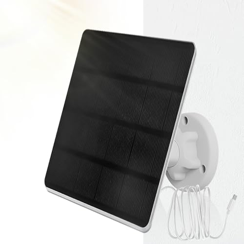 Panneau Solaire 5W pour Caméra Extérieure DC 5V à Batterie Rechargeable, Câble de 3M, Traditionnel Panneaux Solaires avec Port Micro USB et USB-C, Support de Sécurité Ajustable, Haute Efficacité