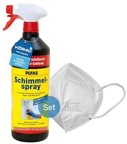 2x PUFAS Schimmel-Spray Aktiv-Chlor CL 1 Liter 005404000, inklusive 1x kör4u Chemikalienschutzhandschuh