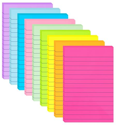 HQCME 9 Pads Lined Sticky Notes 4x6 in, Bright Large Notepads with Lines