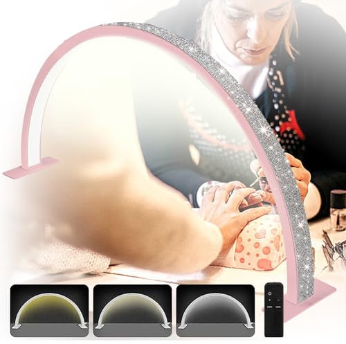MOFGOE Luce LED a Mezzaluna per Unghie, Lampada da Tavolo Portatile per Unghie, Luci per Ciglia per Manicure ad Arco dimmerabili a 3 Temperature di Colore, Lampada da scrivania,Rosa,75cm/29.5in