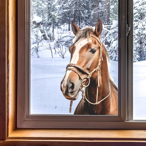 Tanlaby Pferd Fensterbilder Bauernhof Tiere Fenstersticker Doppelseitige Statische Fensteraufkleber Anti-Kollision für Schlafzimmer Home Wohnzimmer Fenster Glastüren Fensterdeko