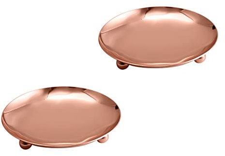 LODDEYEE A Set of 2pcs Rose Gold Iron Plate Candle Holder Stainless Steel Decorative Pillar Candle Plate Pedestal Candle Stand for LED & Wax Candles, Incense Cones, Spa, Party, Weddings
