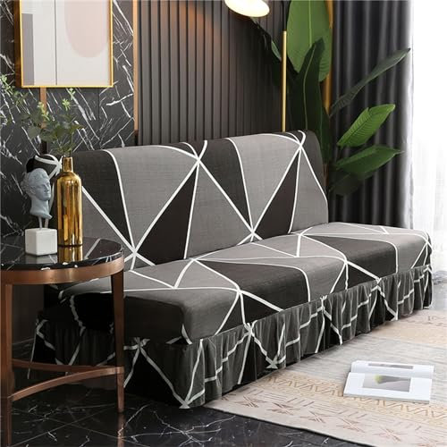 DOTBUY-SHOP Housse de Canape Clic Clac avec Jupe, Style Géométrique, 1/2/3 Place, Housse de Canapé Lit sans Bras, Triangle Noir (190~225cm)