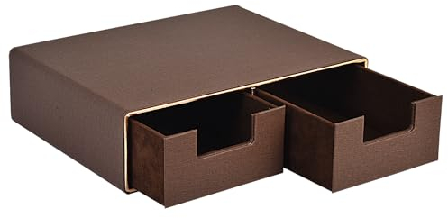 XNONE Leder Stapelbar Schreibwaren Schubladenbox mit 2 geschlossenen,Handarbeit Schublade zur Aufbewahrung von Kaffeepads,Kaffeekanne oberster Teil der/Schmuck/Kosmetik Schreibtisch Organizer,Braun