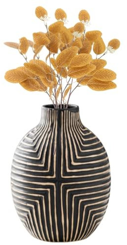 Vase en céramique Noire, Vase de Sol Noir, Vase décoratif Boho géométrique en Terre Cuite - Idéal pour la Salle de Bain, la cheminée, l'étagère, Le Salon, la Table à Manger 8.7 Pouces(Taille:4.8''W x