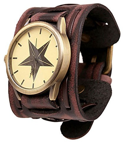 Generisch Männer Uhr Retro Punk Rock Brown Big Wide Leather Bracelet Cuff Men Watch Cool BN Sportuhr Gummiband (棕色, One Size)