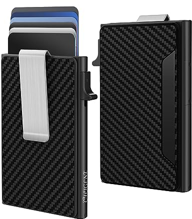 Porte Carte Bancaire avec Minimaliste Blocage RFID, Portefeuille Homme en Fibre de Carbone Petit avec Pince à Billets, Portefeuilles Pop-Up en Aluminium | Capacité de 8 Cartes | Idée Cadeau Homme