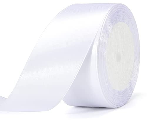 KINGLAKE 40mm Satinband Geschenkband Weiß - 22m Schleifenband, Seidenbänder, Geschenkbänder Stoffband, Seidenband, Ribbon Band, Dekobänder für Schleifen, Hochzeit, Weihnachten, Basteln