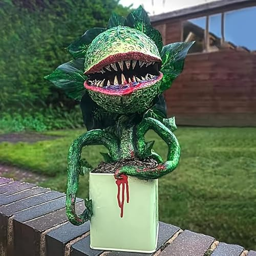 TUFREQ Garden Decoration Plant Flowerpot Sculpture, Green Resin Man Eating Flower Model, Indoor & Outdoor Decoration, Halloween