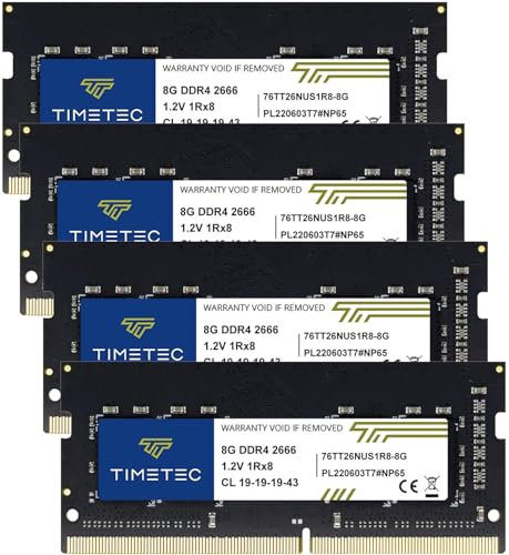Timetec 32GB KIT(4x8GB) DDR4 2666 MHz (DDR4-2666) PC4-21300 (PC4-2666V) Non-ECC Ungepuffert 1,2 V CL19 1Rx8 Single Rank 260 Pin SODIMM Laptop Notebook PC Computer Speicher RAM Modul Upgrade