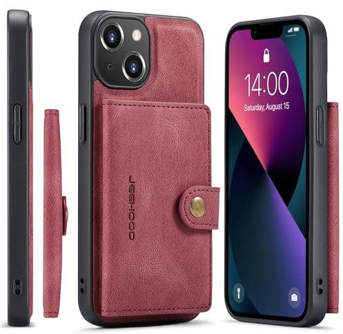Telefonschutz Kompatibel mit iPhone 13 Hülle Wallet mit Kreditkartenhalter, Leder Magnetische Abnehmbare Hülle, Kickstand Wallet Case Stoßfeste Hülle Compatible with iPhone 13 mit kabellosem Laden Tel
