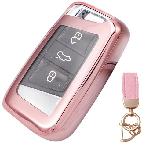 NEUHOO Auto Zubehör für Skoda Karoq | Sportline 2017-2024 2025 Schlüsselhülle und Schlüsselanhänger, Schlüsselgehäuse Silikon Schlüsselkarte Hülle (Rosa)