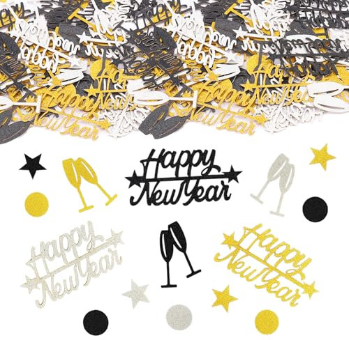 ParPix 100 Stück Konfetti Silvester Deko 2026 Schwarz Gold Silber, Streudeko Happy New Year Deko, Silvester Tischdeko, Neujahr Deko Confetti, Konfetti Neujahrsdeko, Silvester Dekoration Confetti