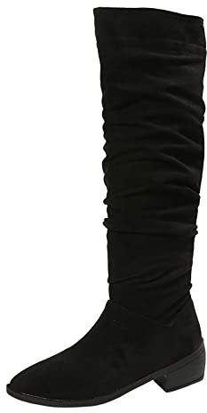 Generico Stivaletti Donna Comodi Winter Shoes For Women Stivali lunghi casual con tacco a punta plissettati a punta plissettata alla da donna Polacchine Donna Invernali Stivali Gamba Larga (Black, 40)