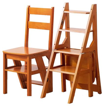 FJZFU Silla Plegable De Madera Maciza con Escalera, Taburete Plegable de Madera, Plegable Silla de Escalera de Cuatro Niveles,casa Cocina Biblioteca Multifuncional Plegable Taburete Escalera