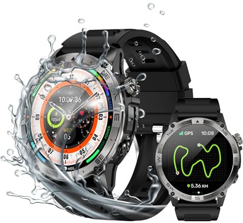 LogHog 3 ATM Waterproof Amoled Smart Watch with GPS,Compass, Altitude,Air Pressure,540mAh Extra Large Battery,Metal Body Rugged Military Smartwatch Compatiable for Andriod iOS