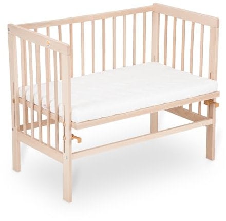 FabiMax Baby Beistellbett Basic Natur, stufenlos höhenverstellbar, Buchenholz massiv, inkl. Matratze Classic