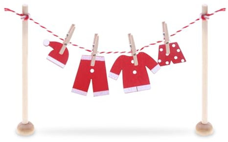 Yarteim Wichtel Zubehör Weihnachten, 12 Stück Miniatur Wäscheständer Set inkl. Wäscheständer, Holz Kleidung und Klammern, Wichtelset Wichtelzubehör Puppenhaus Zubehör Wichtel Zubehör Weihnachten