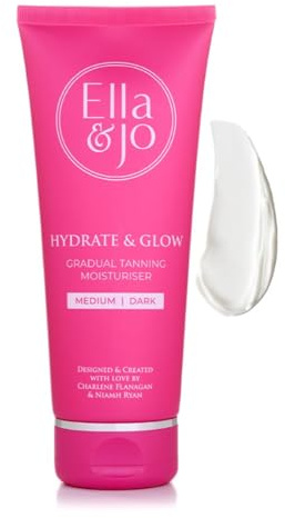 Ella & Jo Hydrate & Glow Gradual Tanning Moisturiser - Dark with Hyaluronic Acid, Squalane & Vitamin E, 200ml, No Transfer Formula
